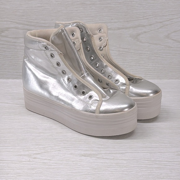 Jeffrey Campbell JC Silver Platform High-Top Sneakers Sz 9 - Picture 1 of 4